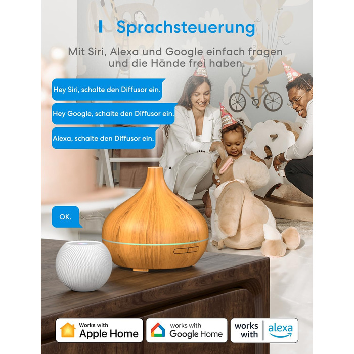 Ароматичний дифузор Meross працює з Apple HomeKit, Alexa та Google Home, розумний ультразвуковий зволожувач повітря з ефірними олі