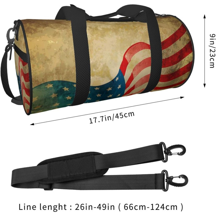 Спортивна сумка, дорожня сумка, вінтажний стиль, з принтом американського прапора, сумка на нічліг, чорна, універсальний розмір, сумка для подорожей