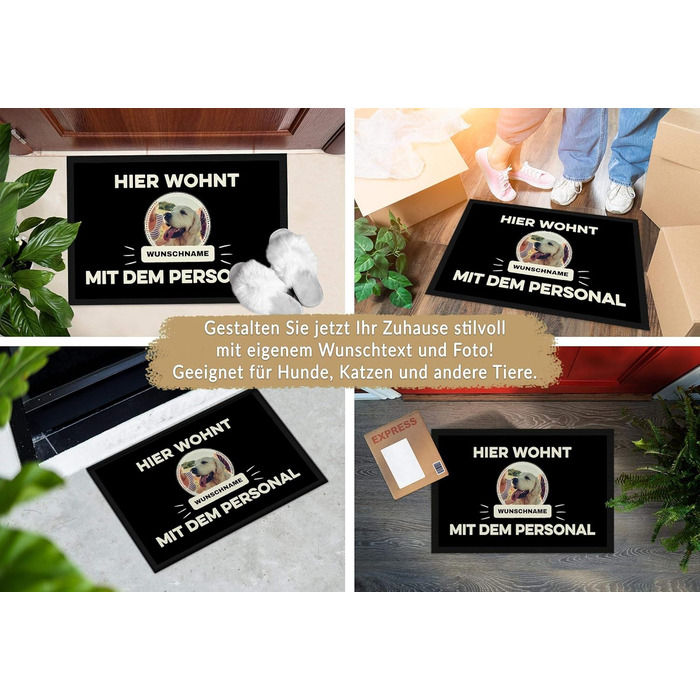 Килимок для дверей з вашим власним котом - Тут ви живете - Персоналізований з вашим бажаним фото та іменем - 60 x 40 см