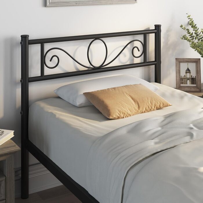 Каркас ліжка Yaheetech 90 x 200 см Металеве ліжко з рейковою основою Односпальне/двоспальне ліжко для гостей Дитяче ліжко з узголів&39ям для спальні Гостьова кімната Чорний колір 90 x 200 см