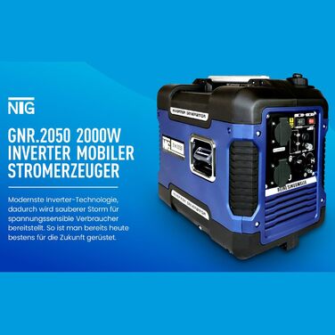 Інверторний електрогенератор GNR.2050 тихий лише 59 дБ(А) об'єм бака 4 л l 4-тактний двигун l бензиновий l з ручкою для перенесенн