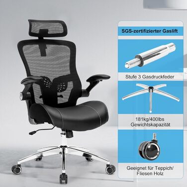 Офісний стілець 180 кг, ергономічний стілець для столу, комп&39ютерний стілець, обертовий стілець, офісні стільці, сітчастий стілець з регульованим підголівником, поперековою опорою, відкидними підлокітниками та латексною подушкою сидіння