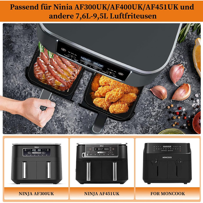 Аксесуари для фритюрниці з 2 силіконовими формами для фритюрниці, двошаровою решіткою для гриля, двозонними аерофритюрницями Аксесуари для фритюрниці Ninja AF300EU AF400EU, COSORI 8.5 л, Cookwise 9 л, мікрохвильова піч, стиль духовки 2