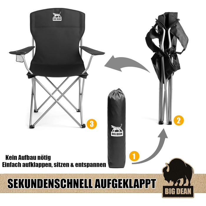 Комплект з 2 кемпінгових стільців BigDean з надзвичайно високою спинкою, максимальне навантаження 150 кг, розкладне стілець, рибальське крісло, розкладне крісло, кемпінгове крісло, розкладне рибальське крісло, кемпінгові стільці, садове крісло