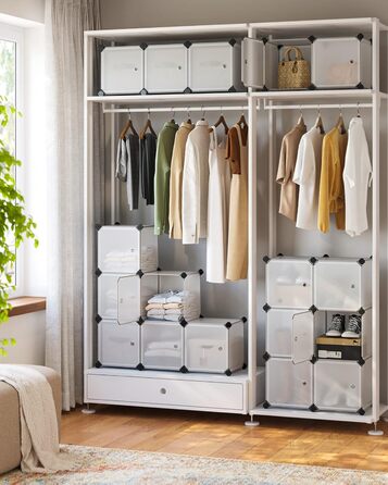 Система полиць SONGMICS, полиця для взуття, комплект із 16 кубів, пластикова шафа з дверима, модульні полиці, місце для зберігання одягу, взуття та книг, легке складання, білий LPC44BS 16 кубів (123Ш x 123В см) білий