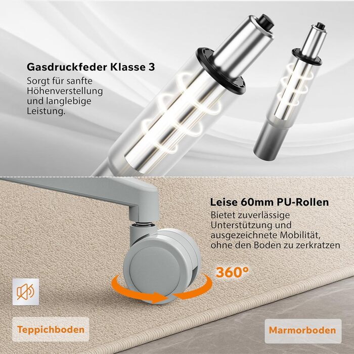 Ігрове крісло, Ергономічне офісне крісло, Робоче крісло, Крісло керівника, Обертове крісло, Регульоване робоче крісло для домашнього офісу, Геймери до 150 кг, Комп&39ютерне крісло, Офісне крісло - MOYO Grey