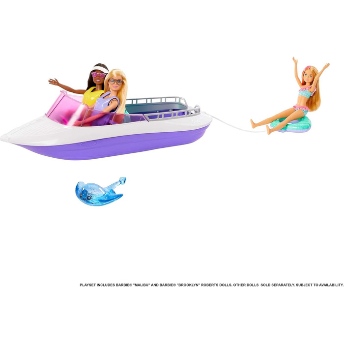 Лялька Barbie Malibu Roberts & Brooklyn - швидкісний катер 45,7 см, місце для 4 ляльок, скляне дно, плаваючі шини та інші аксесуар