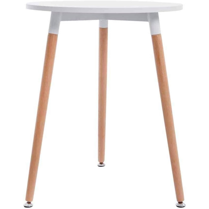 Кухонний стіл CLP Retro-Design Amalie з 3 дерев&39яними ніжками II круглий Ø 60 см I висота столу 75 см, колір білий, колір каркаса натуральне дерево (натуральний) білий