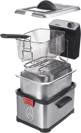 Фритюрниця з нержавіючої сталі Princess 183001 ємністю 3 літри, масляним фільтром і функцією холодної зони, срібло