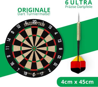 Комплект мішені для дротиків Stagecaptain DBS-1715C Bullseye Champion - професійна мішень для дротиків із сизалевої сталі - регульована по висоті чорна підставка для дротиків із сумкою - 6 дротиків та 4 комплекти дергаків