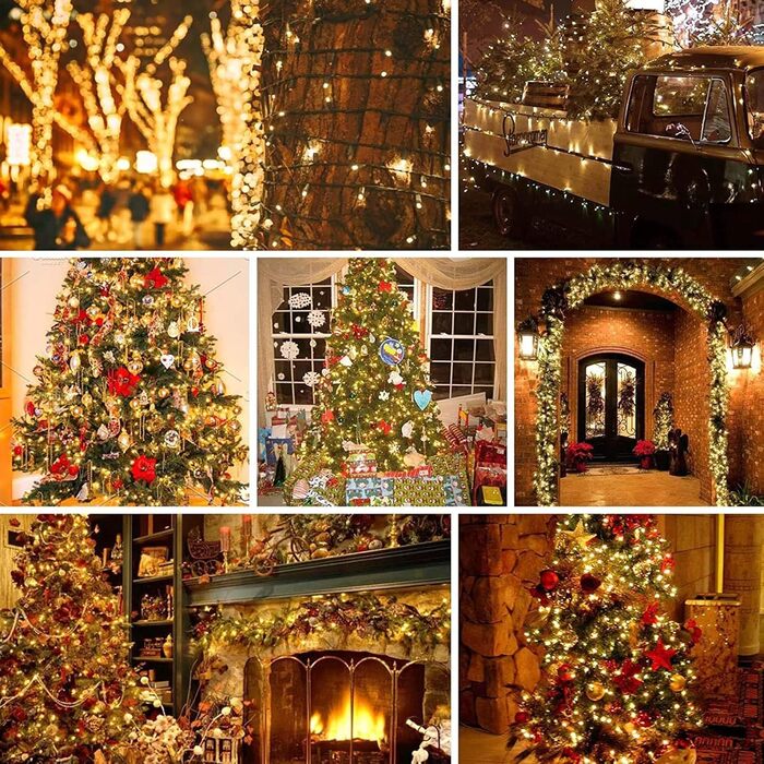 Світлодіодні різдвяні вогні, 25 м 200 світлодіодних гірлянд, теплий білий колір, водонепроникні, розширювані з 12 режимами та таймером для різдвяного декору всередині та зовні приміщень