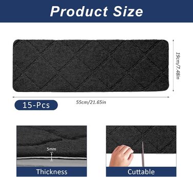 Килимки для сходів 55x19 см, самоклеючі протиковзкі килимки для сходів для використання в приміщенні, багаторазові, можна різати для дерев&39яних сходів, ідеально підходять для дітей, людей похилого віку, домашніх тварин (чорні з ромбоподібним візерунком)