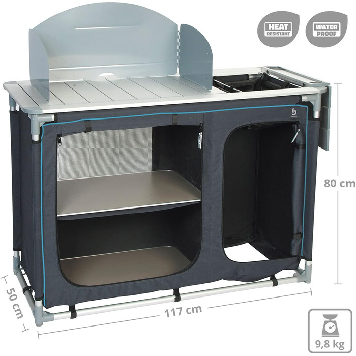 Кемпінговий кухонний ящик для подорожей, складна шафа, вітрозахисна раковина з алюмінію