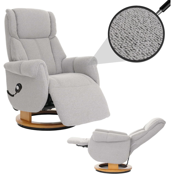 Крісло для відпочинку MCA підйомник HWC-N58, Крісло для телевізора з підставкою для ніг, тканина букле, дерево - сірий, натуральне дерево