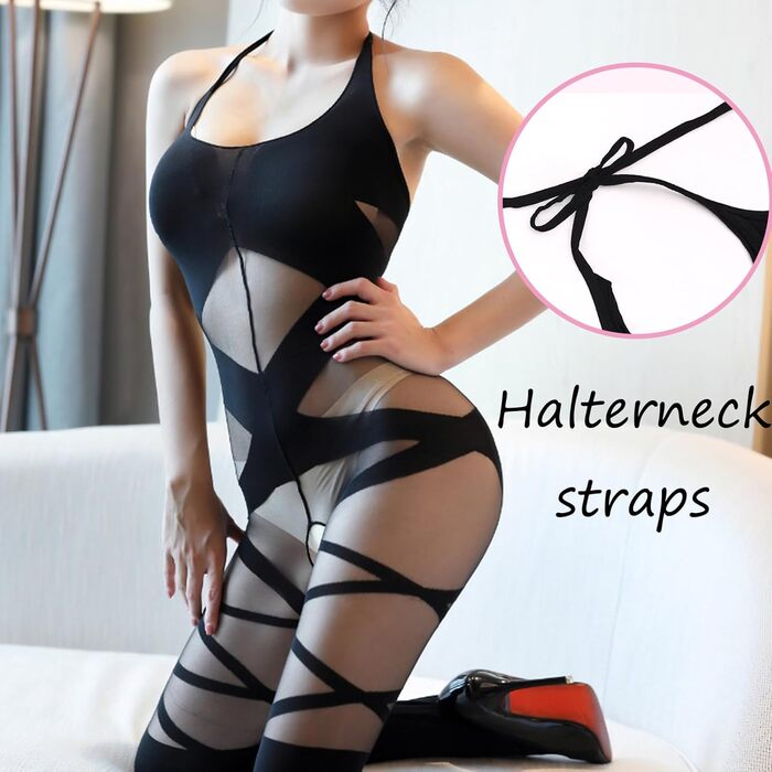 Сітчастий бодістокінг, зі смугастим візерунком, чорний