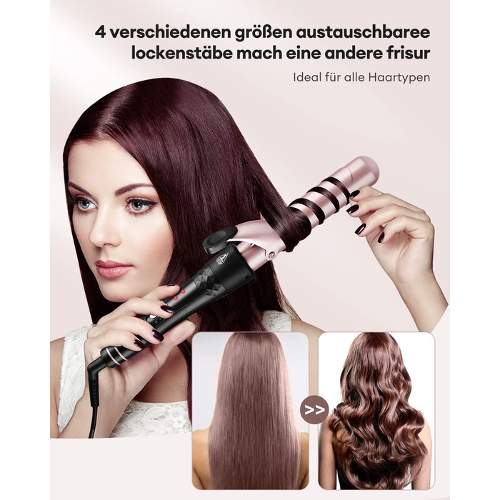 Набір плойок CkeyiN 4 в 1 з різними насадками 9-38 мм, керамічна плойка з щіткою для завивки, великі та малі локони, настінна плой