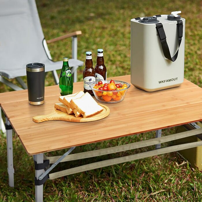 Складаний кемпінговий стіл, бамбук, складний, регульований по висоті, садовий стіл для вулиці, складний з алюмінієвими ніжками для кемпінгу, пікніків, приготування їжі, походів, подорожей - 100 x 60 см