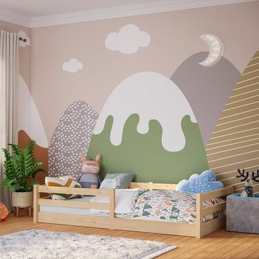 Ліжко Bellabino Iskri на підлозі 90x200 см Дитяче ліжко Монтессорі із захистом від падіння та рейковою основою Дерев&39яне ліжко для хлопчиків та дівчаток з масиву сосни натурального кольору Дитяче ліжко натурального кольору 90x200 см без матраца