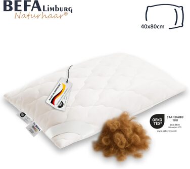 Подушка BEFA NATUR з верблюжої шерсті 40x80 см, наповнювач 100 верблюжа шерсть, бавовняний чохол, Oeko-TEX клас 1, виготовлена в Німеччині, гіпоалергенна