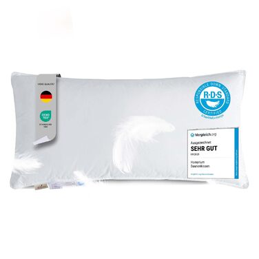 Пухова подушка Homyrium 40x80 см, трикамерна, наповнювач зовнішній 90 пух / 10 пір&39я внутрішній 100 пір&39я, чохол 100 бавовна (800 г, 1 упаковка) 40 x 80 см - 800 г 1 упаковка