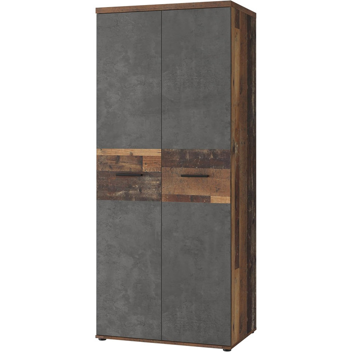 Гардероб Forte Winnie 80, рустикальна шафа з орними дверима, 2-дверна, полиці, простора, декор Old Wood Vintage під дерево/імітація бетону темно-сірий, 79,9 см завширшки x 189 см заввишки x 53,7 см темно-коричневий/сірий