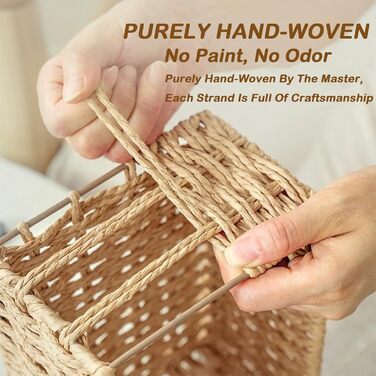 Набір кошиків для зберігання з 3 шт. з кришками Плетені кошики з паперової мотузки з бавовняною підкладкою, коробка в стилі бохо для іграшок, ванна кімната, вітальня Натуральний колір та штабелюються (бежевий)