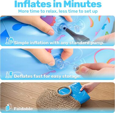 Надувний басейн SLOOSH 86 x 25 см, Дитячий басейн, 3 кільця, Надувна ванна, Надувний дитячий басейн, Басейн (Синій)