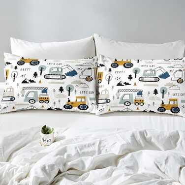 Автомобіль Дитяча постільна білизна 135x200 Будівельний комплект постільної білизни Карикатура Екскаватор Кран Трактор Декор Пості