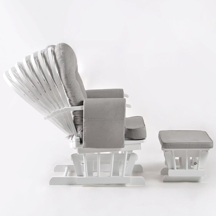 Крісло-гойдалка з підніжкою - Регульована спинка, крісло для годування та крісло для телевізора, функція крісла для годування, ідеально підходить для будь-якої вітальні, крісло з натурального дерева сіро-білого кольору, крісло для читання з функцією відки