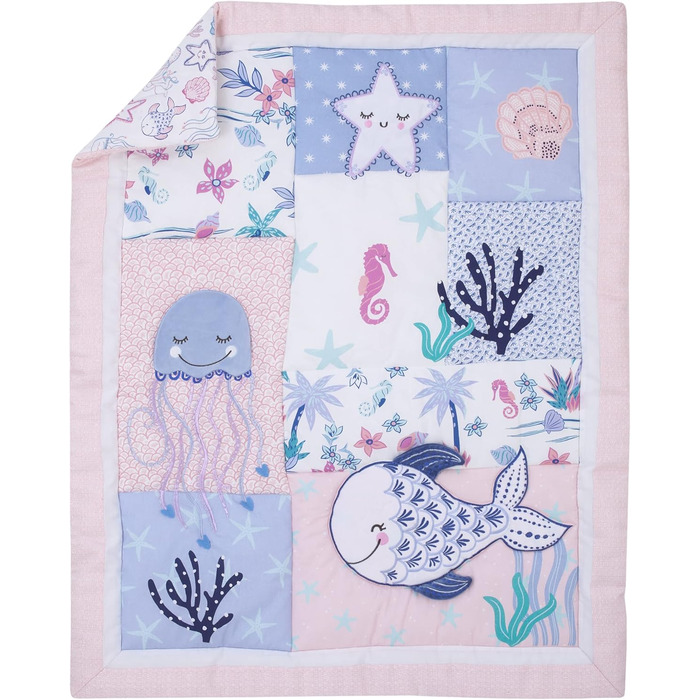 Комплект постільної білизни NoJo для дитячого ліжечка, лагуна русалки, рожевий, блакитний та білий