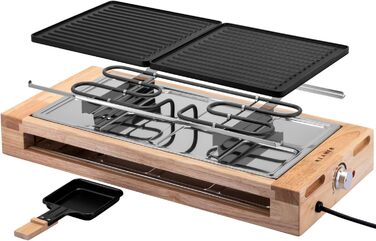 Персон, раклетний гриль 1500 Вт з дерев'яним каркасом, раклет з антипригарною пластиною для гриля, настільний гриль електричний, 8