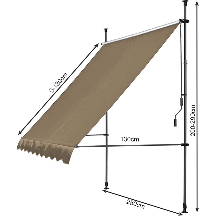 Тент QUICK STAR із затискачем 250x130 см, бежевий, для балкону, сонцезахисний навіс, регульована висота від 200 до 290 см, без свердління