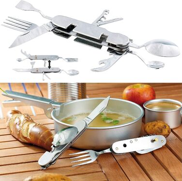 Кемпінговий ніж PEARL набір із 3 складних столових приборів з нержавіючої сталі 9-в-1 для кемпінгу та активного відпочинку (складні столові прибори для пікніка, кишеньковий ніж, складаний)