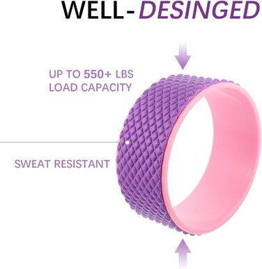 Колесо для йоги Mikinona з пластику для фітнесу та пілатесу, валик для спини з масажними виступами, нековзне колесо для прогинів назад для тренувань з йоги та розкриття хребта, підходить для початківців, рожевий