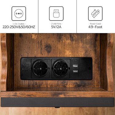 Журнальний столик HOOBRO, відкидний диван-столик із зарядною станцією та полицею для зберігання, вузька тумбочка для невеликих приміщень, спальня, вітальня, міцний, темно-коричневий EBF342BZ01 темно-коричневий чорний 1