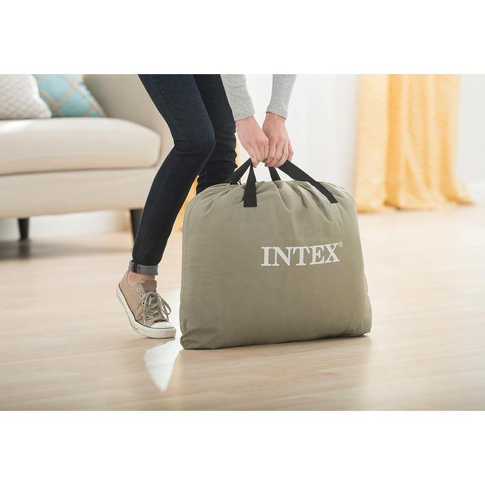 Надувний матрац двомісний Intex Adult Queen Pillow Rest з Fiber-Tech Bip,  з піднятою спинкою верх чорний/низ синій