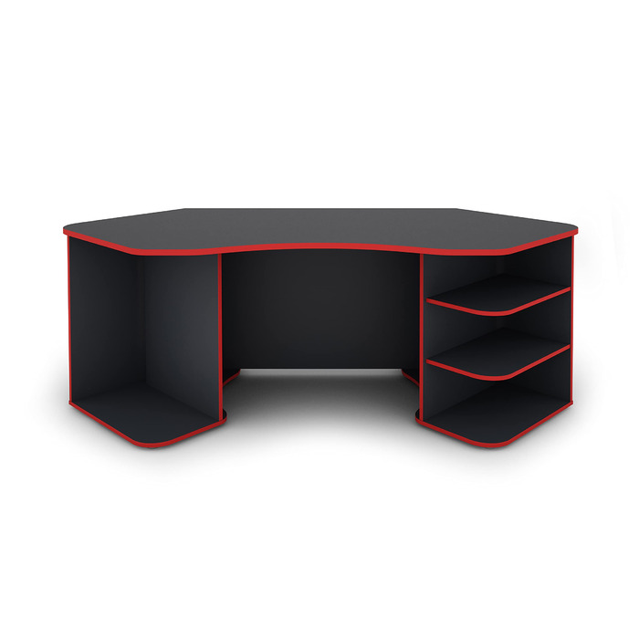 Стіл/ігровий стіл byLIVING THANATOS антрацитового кольору з червоними краями/кутовий стіл з великою кількістю місця для зберігання та стільницею XXL/комп&39ютерний стіл/робочий стіл для ПК/198x76x85 см (ШxВxГ)