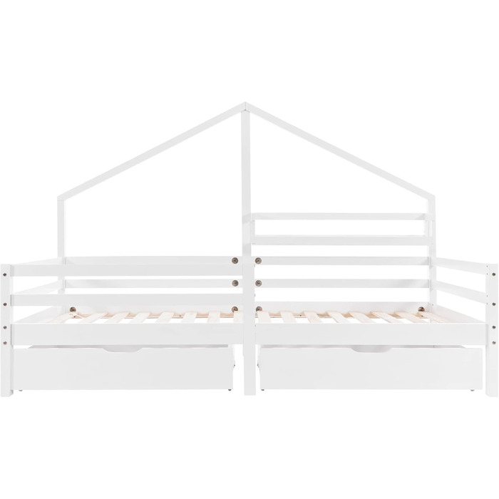 Дитяче ліжко Merax 90x200 см із захистом від падіння, дитяче ліжко-будиночок з шухлядами та полицею для зберігання, міцне дерев&39яне ліжко-будиночок на дереві з рейковою основою, ігрове ліжко для хлопчиків та дівчаток, біле 90 x 200 см, біле з шухлядами