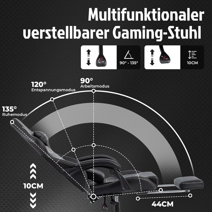 Ергономічне ігрове крісло, офісне крісло з підставкою для ніг, гоночне комп&39ютерне крісло, регульована висота, м&39яке, поперекова підтримка, чорне