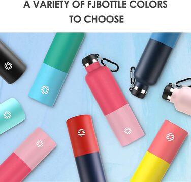Пляшка для води FEIJIAN з нержавіючої сталі 1 л з карабіном - герметична термос для газованих напоїв, кави, чаю, без BPA, спортивна та туристична пляшка для води з газованими напоями, для університету, школи, кемпінгу, велоспорту, синьо-червона, 1000 мл