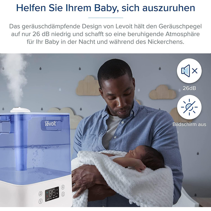 Зволожувач повітря LEVOIT 6L для великих приміщень спальня до 47 м, час роботи зволожувача 60 годин, зволожувач повітря з верхнім