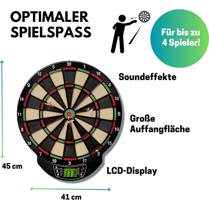 Найкраща спортивна електронна мішень для дартсу Nation, Віндзор або Брістоль 21 гра з 65 варіаціями, бездротова У комплекті 6 дротиків та 8 запасних наконечників Для до 8 гравців Брістоль 44 x 38,5 x 3 см