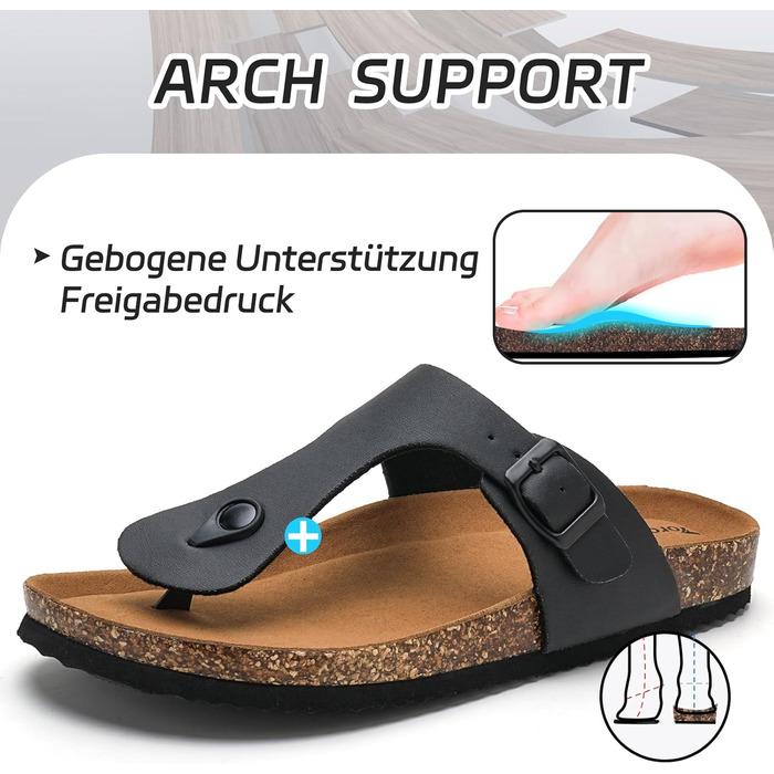 Жіночі шльопанці Torotto Thong, капці, спортивні сандалі з корковою устілкою та регульованим ремінцем, розмір 40 EU, чорні