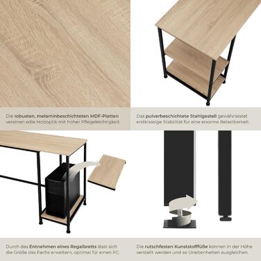 Промисловий офісний стіл з 4 полицями, 137x55x75 см, Комп&39ютерний стіл, Стіл для ПК, Ігровий стіл, Робочий стіл, Меблі для домашнього офісу, Світла промислова деревина, Дуб Сонома