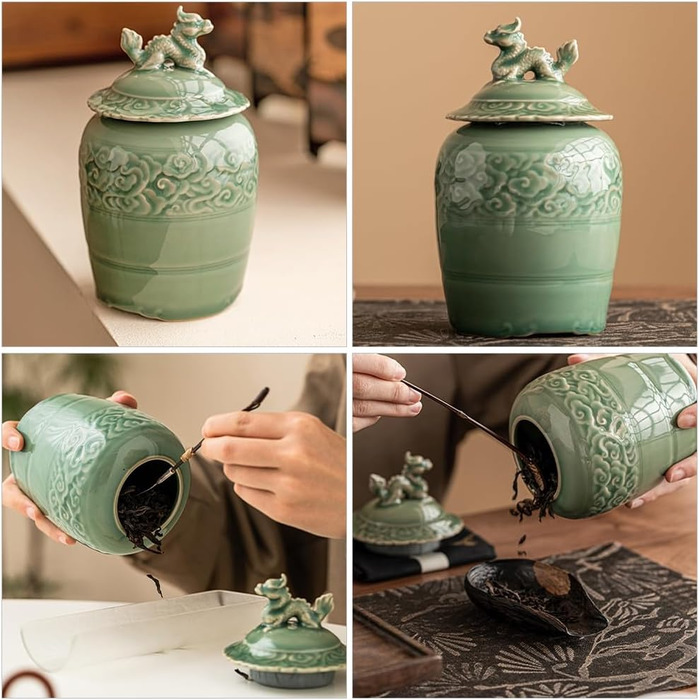 Керамічна чайна ємність Cabilock з кришкою, вінтажна банка для імбиру, китайське храмове скло, порцеляна, декоративна ваза для квітів, банка для зберігання чаю, спецій та прянощів