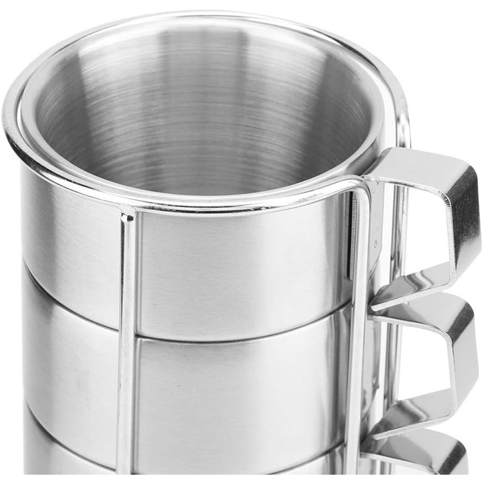 Елегантний набір кавових чашок з нержавіючої сталі з тримачем для тривалого використання, для домашнього кафе, нержавіюча сталь 304, комплект з 4 предметів