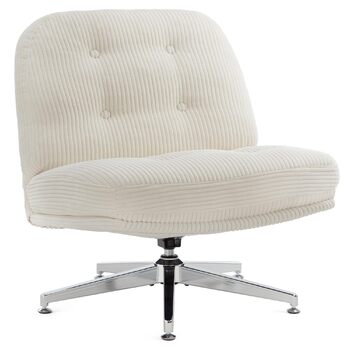 Офісне крісло IWMH без підлокітників, крісло для вітальні зі схрещеними ніжками, ергономічне поворотне крісло з надзвичайно великою тканинною подушкою, письмове крісло для домашнього офісу, туалетний столик, спальня (біле)