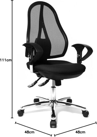 Офісний стілець Topstar Open Point SY Deluxe з регульованими по висоті підлокітниками, чорний, чорна сітчаста спинка