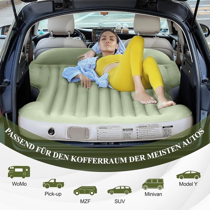 Надувний матрац KMZ для позашляховиків із вбудованим повітряним насосом, товстіший флок, самонадувальний, портативний надувний матрац для позашляховиків, мінівенів, кемпінгу, використання на свіжому повітрі, швидке надування та здування