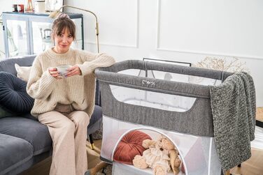 Дитяче ліжечко Momi SMART Bed 4-в-1 до 15 кг, приліжкове ліжечко для немовлят з матрацом, регульована висота, сірого кольору, одномісне